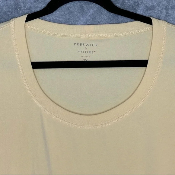 Preswick & Moore 2X Shirt Top Yellow Solid Short Sleeve Scoop Neck Cotton Knit - Picture 3 of 7